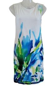 Roberto Cavalli Floral Round Neck Smock Shoulder Sleeveless Shift Dress Size 40