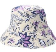 Hat Attack Bucket Hat 100% Cotton Floral Outdoor Hiking Ivory Purple Beach