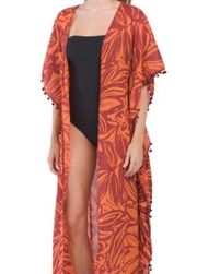 TRUE DESTINATIONS Floral Cover Up Kaftan Robe Maxi Size S