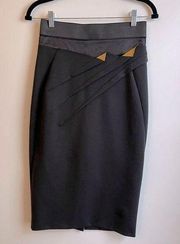 Donna Karan Collection Black Label Wool Pencil Skirt Silk Trim Yellow Size 6