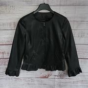 Ann Taylor NWOT Black Vegan Leather Ruffle Full Zip-Up Women's Jacket Size 6