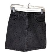 Denim Co. Teen's Black rhinestone Denim Button Fly Mini Skirt Size 7