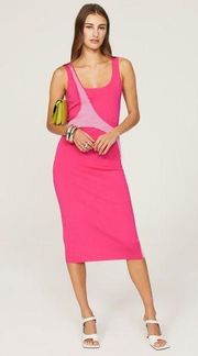 Esteban Cortazar Varsity Knit Pink Stretch Sleeveless Sheath Midi Dress Size S