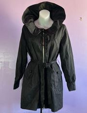 VERTIGO Paris Black Ruffled Collar Raincoat Size Medium