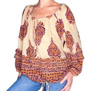 Denim & Supply Ralph Lauren Beige & Purple Bohemian Printed Blouse