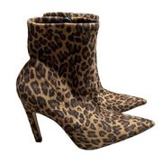 Good American Icon Leopard Print Booties Stiletto Heel Pointed Toe Size: 4