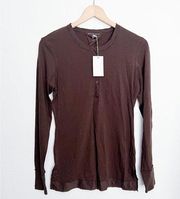 NWT Womens Barefoot Dreams Brown Lightweight Cotton Henley Size Medium Casual