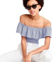 🎉 J. CREW Off The Shoulder Ruffle Striped Bodysuit Blue and White Size Large