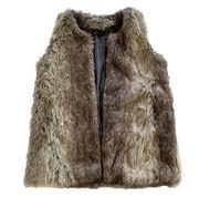 International Concepts Vest Womens Medium Large Faux Fur Sleeveless Pocket Open