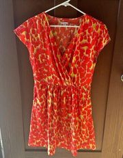 Red Yellow Purple Crossover Animal Print Dress Size 10