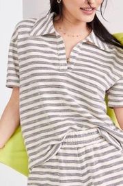 Anthropologie T.LA Petite Gray Stripe Lounge Short Sleeve Polo XSP