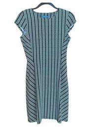 J MCLAUGHLIN Greek Key Mint & Navy Sheath Dress Catalina Cloth Size XS