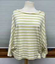 S // Cupcakes and Cashmere Yellow Stripe Linen Blend Flutter Sleeves Top
