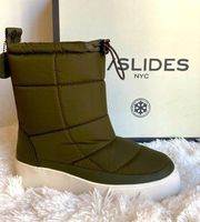 NIB J/SLIDES Noah Army Green Quilted Puffer Platform  Boot Sz 7