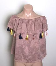 Chloe Oliver Anthro Tassel Off Shoulder Mauve Top