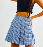 Honey Blue Multi Plaid Pleated Skater Mini