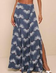 Trancoso Floral Print Maxi Skirt Dusty Blue Large