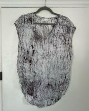 Brown White Crackle Sleeveless Blouse M