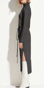 Vince Minimalist Turtleneck Belted Slit Midi Dress