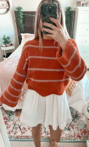 Orange Fuzzy Sweater With Pink Stripes 