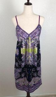 NWOT ECI V-neck purple print mini slip dress 8