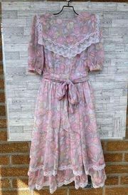 GUNNE SAX by JESSICA Mcclintock Pink Floral PRAIRIE VICTORIAN DRESS size 7