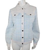 Dennis Basso Mixed Media Faux Leather and Tweed Jacket Light Blue Size 2