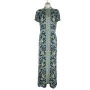 Tory Burch Silk Maxi Dress Long Caftan Garden Wisteria Blue Green Size 2