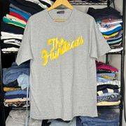 Y2K  Skater Street Style Yellow Script Logo Gray T-shirt Sz Large