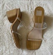 Dolce Vita Natie Heeled Sandals Block Heel Rattan Clear Strap