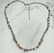 Chico's Neutral and Silver Tone Beaded Long Necklace