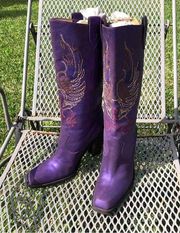 NEW  Leather Purple Embroidered Western 4” Heeled Boots 9