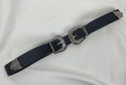 Double-Buckle Western Belts for Women, Vintage Design Leather Rhinestone Waist