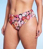 Wild Fable Ribbed High Waist High Leg Cheeky Bikini Bottom Floral Women XS NWT