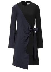 Victoria Beckham Navy Blue & Black Long Sleeve Color Block Wrap Dress size 2