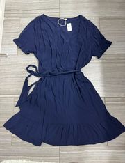 NWT  Navy Blue Wrap Style Belted Lightweight Summer Mini Dress- Size XL