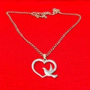 Gold Tone Dove Bird with Heart Peace Necklace