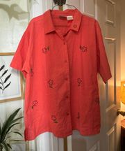 Bobbie  Button Up Coral Flower Blouse