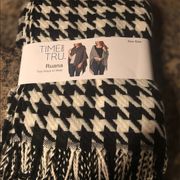 NWT Time and Tru Black Cream Plaid Ruana Shawl Wrap Fringe  Check Cozy Winter