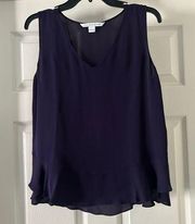 Diane Von Furstenberg V Neck Flowy Ruffle Hem Silk Tank