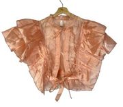 Live 4 Truth Light Pink Ruffle Tie Front Sheer Short Sleeve Cover Top S