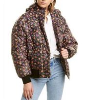 The Kooples Womens Jacket Sz3 Brown Floral Printed Puffer Down Paris Warmer Hood