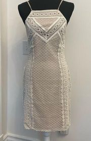Off White Crochet Lace Nude Lined Cocktail Boho Mini Dress