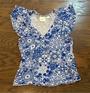 Anthropologie Maeve Catie Ruffle-Sleeved Tee Size Small