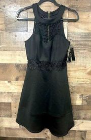 NWT A. BYER Lace Trim Fit & Flare Dress Black