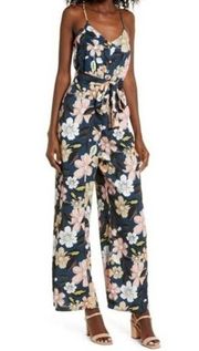 NWT Chelsea28 Floral Wide Leg Jumpsuit Teal Fall Bouquet size medium