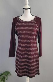 Three Pink Hearts Long Sleeve Striped Sweater Dress XL