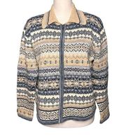 Tiara Petites Size Large Fair Isle Nordic Zip Front Cardigan Collared Sweater