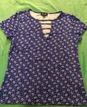 Women’s V-neck Floral Short Sleeve Blouse Size L