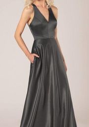 Sorella Vita formal satin bridesmaids dress gown with halter neckline charcoal 8